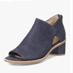 YDN Dark Blue Peep Toe Low Block Heels Back Zipper Sandal Ankle Boots Comfy Shoe